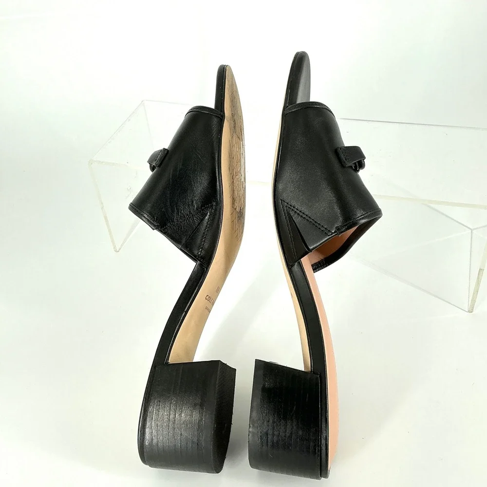 Cole Haan Grand 360 Size 8 Black‎ Leather Knot Slide Sandals Block Heel Womens